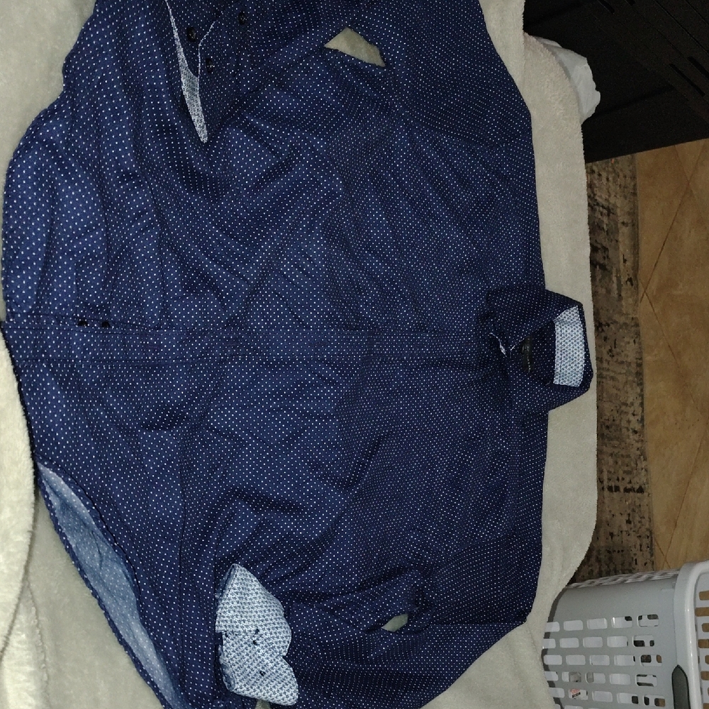 Society Of Threads Blue and White Polka Dot Shirt